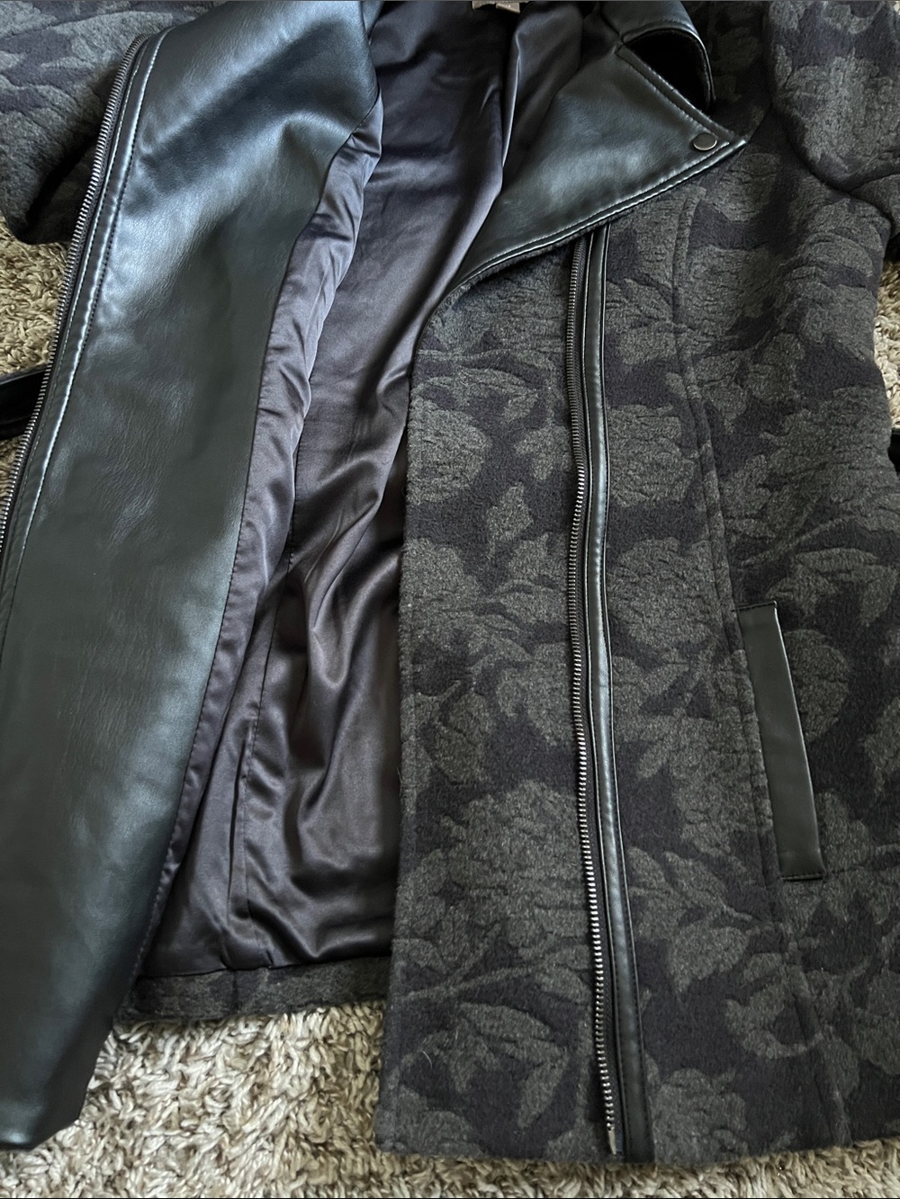 Like New! MOTTO Floral Velvet Wool Blend Faux Leather Jacket Rose Print M - Picture 10 of 14